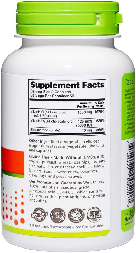 NutriBiotic – Vitamin C + Vitamin D3 & Zinc, 100 Capsules | Potent, Comprehensive Immune Support | Essential & Antioxidant Daily Supplement | Gluten & GMO Free