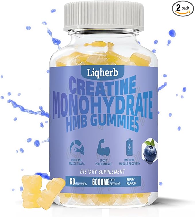 Creatine HMB Gummies for Adults,Creatine Monohydrate 5000mg and HMB 1000mg Supports Muscle Recovery, Relieves Soreness, Improves Endurance, Non-GMO, Vegan, Gluten-Free, 120