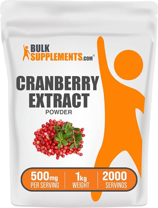 BulkSupplements.com Cranberry Extract Powder - Cranberry Supplements for Women & Men, Cranberry Extract 500mg - Vegan & Gluten Free, 500mg per Serving, 1kg (2.2 lbs) (Pack of 1)