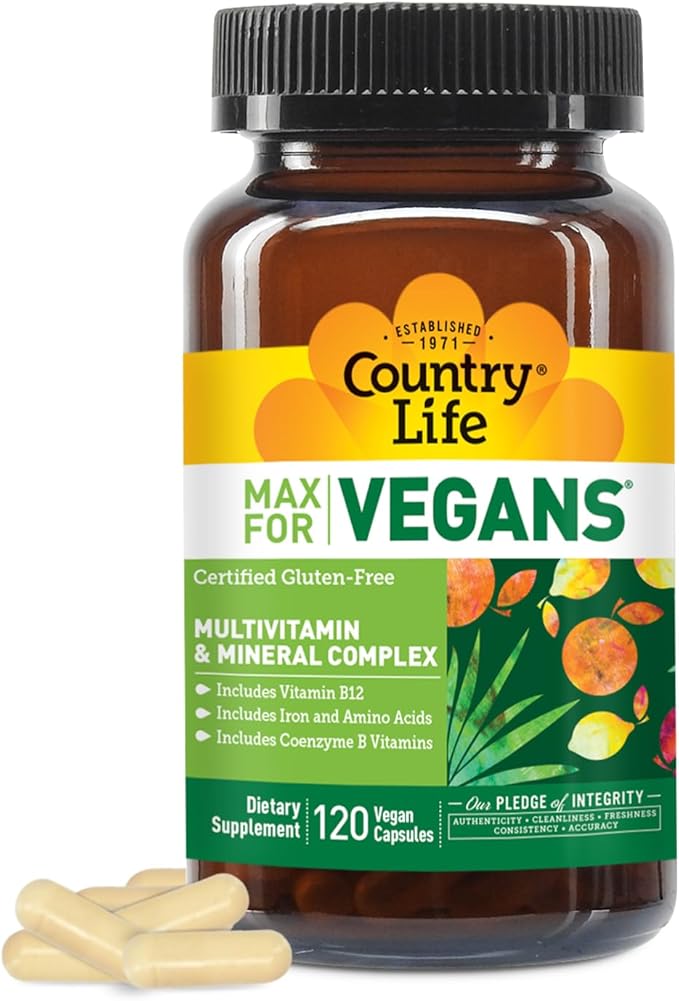 Country Life Max for Vegans - 120 Vegan Capsules - Daily Multivitamins for Men - Immune Support Supplement - Contains Vitamin B12, Iron, Amino Acids, Coenzyme B Vitamins - Gluten-Free