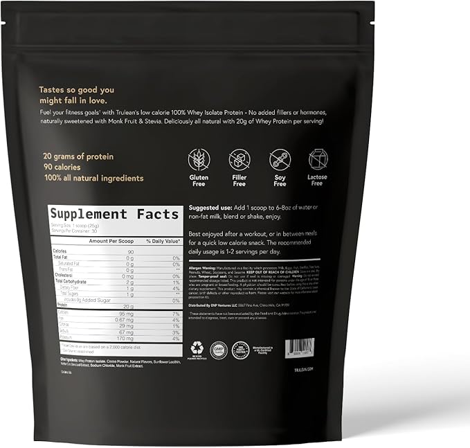 TRULEAN Whey Protein Powder - 20g of Whey Isolate Protein Powder, Zero Artificial Sweeteners & Flavors, Gluten & Soy Free, Non GMO - Rich Dutch Chocolate (30 Servings)