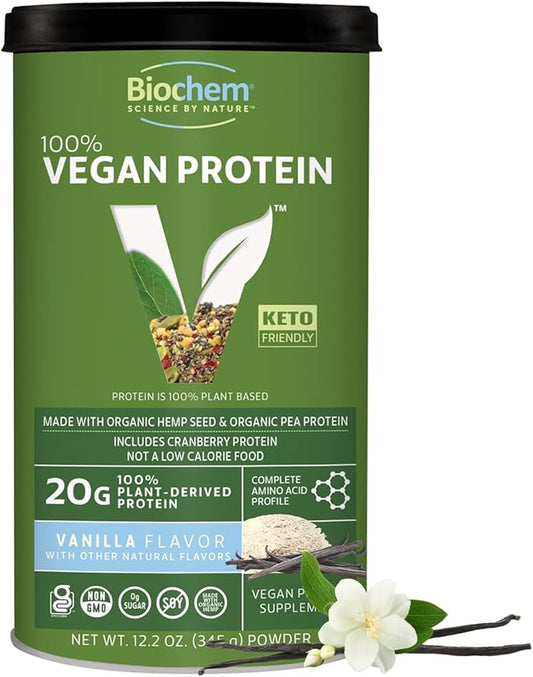 Biochem, Vegan Protein Powder, 20g of Plant-Based Protein to Support Muscles, Vanilla, 12.2 oz