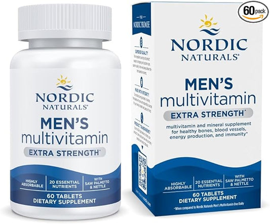Nordic Naturals Men’s Multivitamin Extra Strength - Bone, Energy, & Blood-Vessel Support - Immunity Supplement - 20 Essential Nutrients - 60 Tablets - 30 Servings