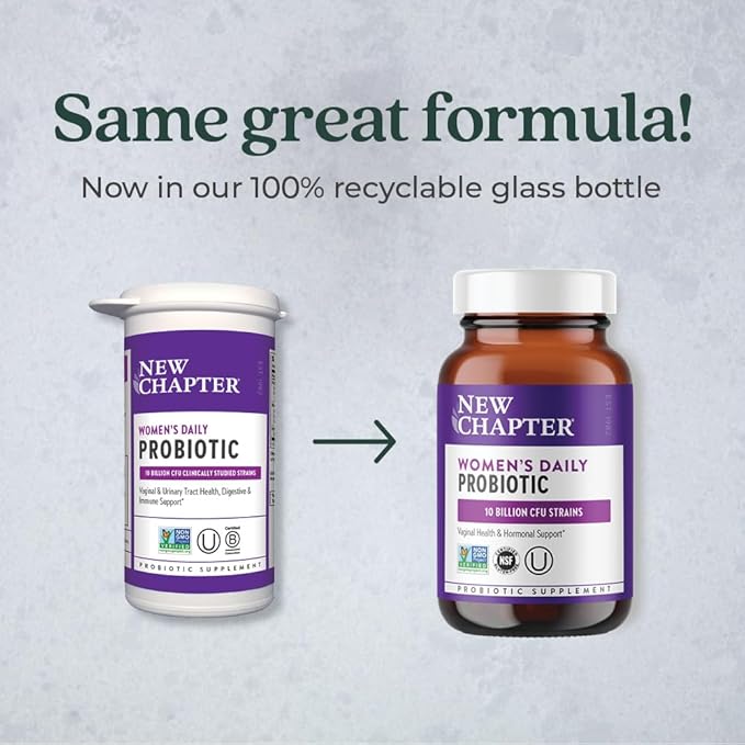 New Chapter Probiotics for Women - 60 ct (2 Month Supply), Women's Daily Probiotic with Prebiotics and Probiotics + 100% Vegan + Soy Free + Non-GMO