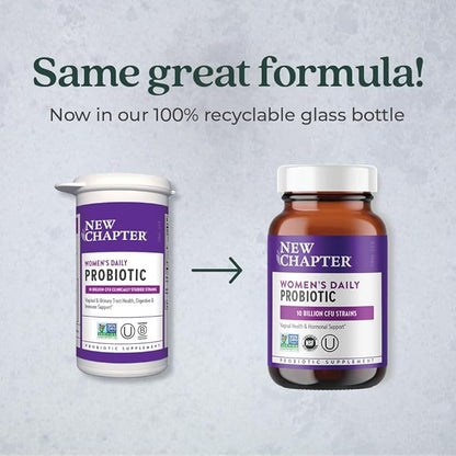 New Chapter Probiotics for Women - 60 ct (2 Month Supply), Women's Daily Probiotic with Prebiotics and Probiotics + 100% Vegan + Soy Free + Non-GMO