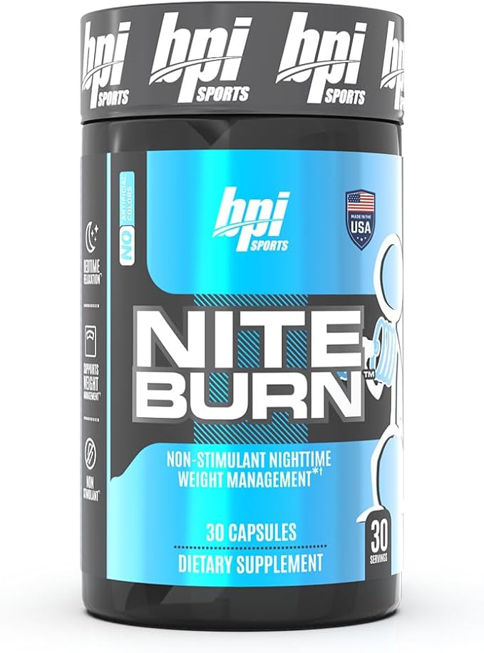 BPI Sports Nite burn – Nighttime Fat Burner & Sleep Support – Keto-Friendly – Weight Loss, Burn Fat, Relaxation, Boost Metabolism – 30 servings – 640mg, Capsule