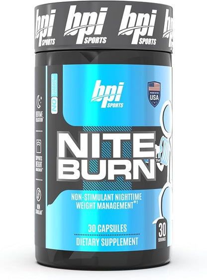 BPI Sports Nite burn – Nighttime Fat Burner & Sleep Support – Keto-Friendly – Weight Loss, Burn Fat, Relaxation, Boost Metabolism – 30 servings – 640mg, Capsule
