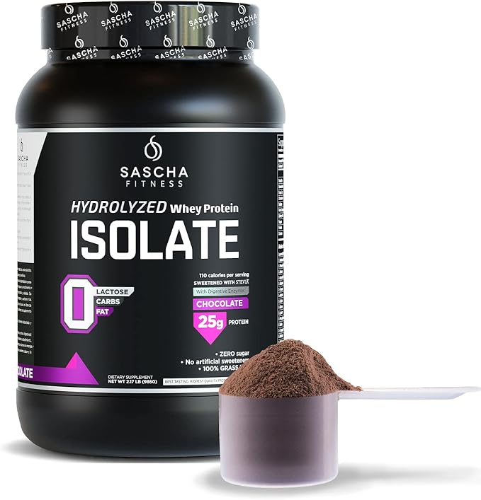 SASCHA FITNESS Hydrolyzed Whey Protein Isolate,100% Grass-Fed (2 Pound,Chocolate)