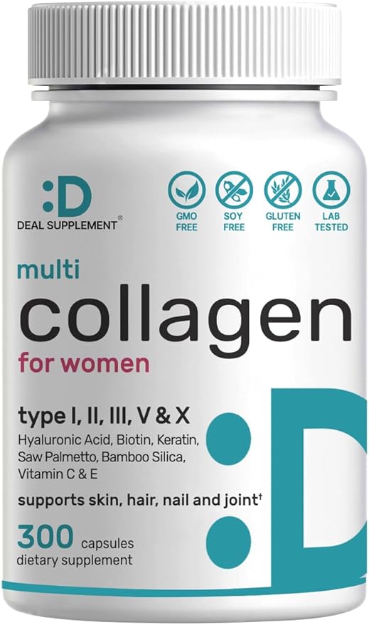 Multi Collagen Pills with Vitamin C, E & Biotin, 300 Capsules – Hydrolyzed Collagen Peptides – 11 in 1 Formula with Saw Palmetto, Bamboo Silica, & Hyaluronic Acid – Hair, Skin, Nail, & Joint Health