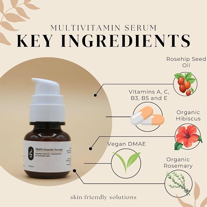 Multivitamin Serum Formulated with Vitamins A, C, B3, B5, and E | Face Serum for Glowing Skin | Facial Serum for Dark Spot Treatment | Suitable for Sensitive Skin | Facial Serum Anti Aging Vitamin C