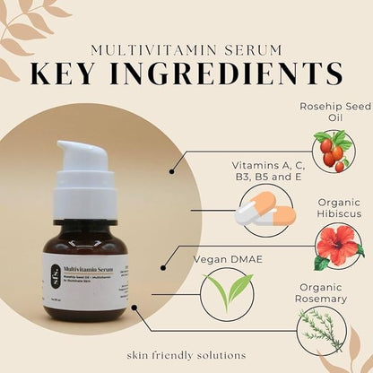 Multivitamin Serum Formulated with Vitamins A, C, B3, B5, and E | Face Serum for Glowing Skin | Facial Serum for Dark Spot Treatment | Suitable for Sensitive Skin | Facial Serum Anti Aging Vitamin C