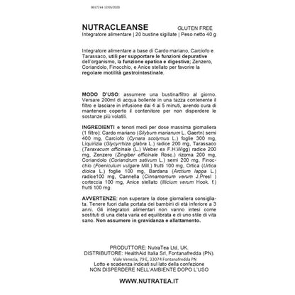 NUTRACLEANSE - Detox Tea | Colon Cleanse Tea | Constipation Tea - Full Body Detox Cleanse – Includes Dandelion Root, Milk Thistle and Burdock Root - 20 Enveloped Tea Bags - by Nutra Tea - Herbal Tea