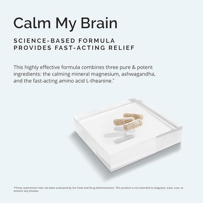 Dr Amen BrainMD Calm My Brain - 90 Vegan Capsules - Fast-Acting Formula with Magnesium, Ashwagandha & L-Theanine - 30 Servings