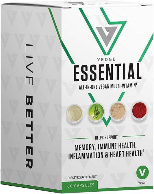 vedge Vegan Omega 3 - Daily Multivitamin Contains Vitamin D, Vitamin B12, Algal Oil for Vegan EPA & DHA - Natural Vitamins, Minerals - 30 Day Supply Nutrition Essential