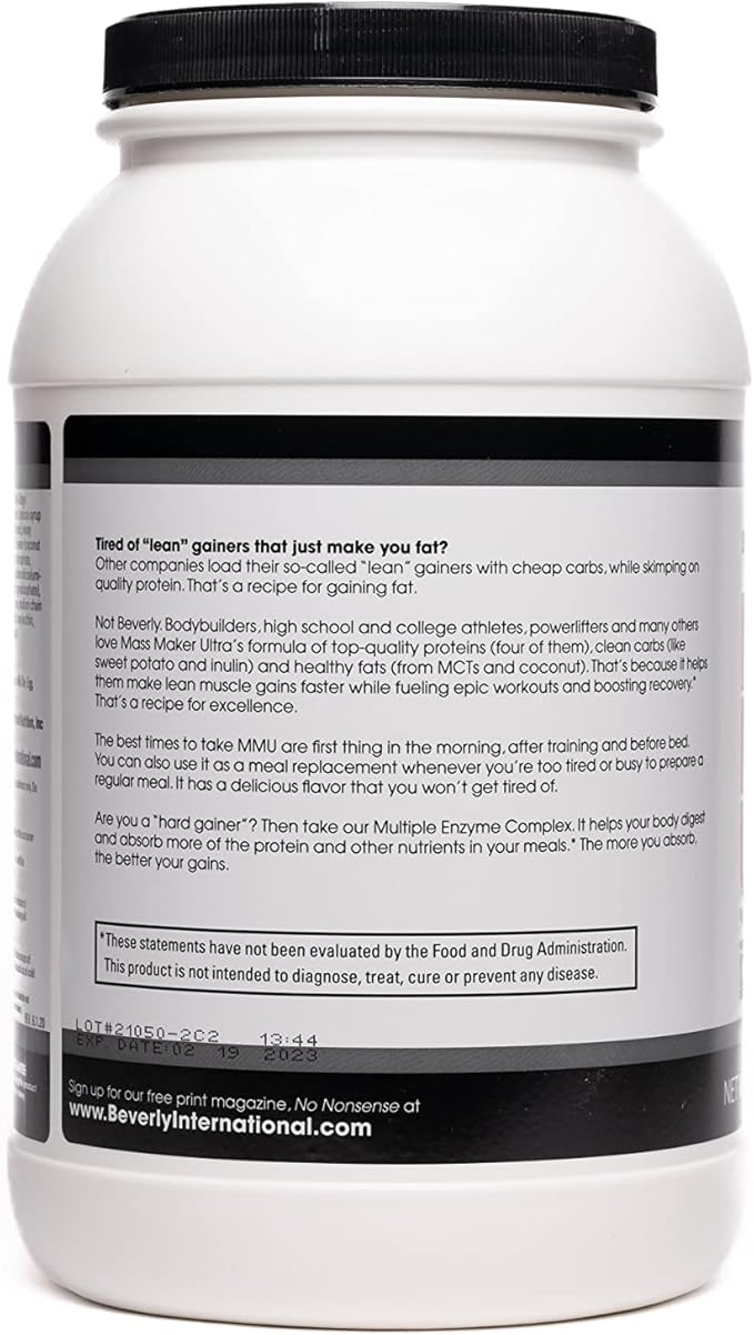 Beverly International Mass Maker Ultra Vanilla, 14 Servings, 3lb. Build Lean Mass Like a Pro!! Milk Protein Isolate, Whey Protein Isolate + Egg. MCT Oil. Clean Carbs, Great taste!