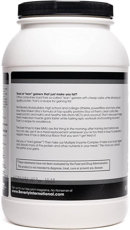 Beverly International Mass Maker Ultra Vanilla, 14 Servings, 3lb. Build Lean Mass Like a Pro!! Milk Protein Isolate, Whey Protein Isolate + Egg. MCT Oil. Clean Carbs, Great taste!