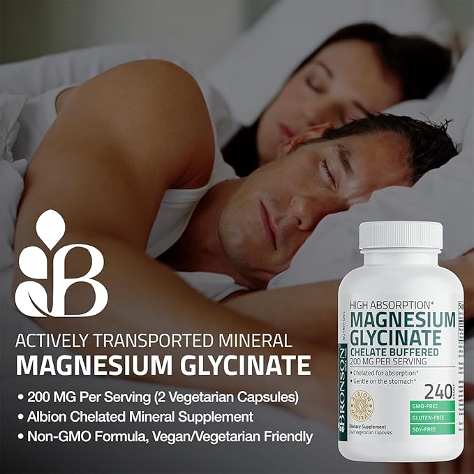 Bronson Magnesium Glycinate 200 MG per Serving Chelated for High Absorption, Gentle On Stomach, Non-GMO, 240 Vegetarian Capsules