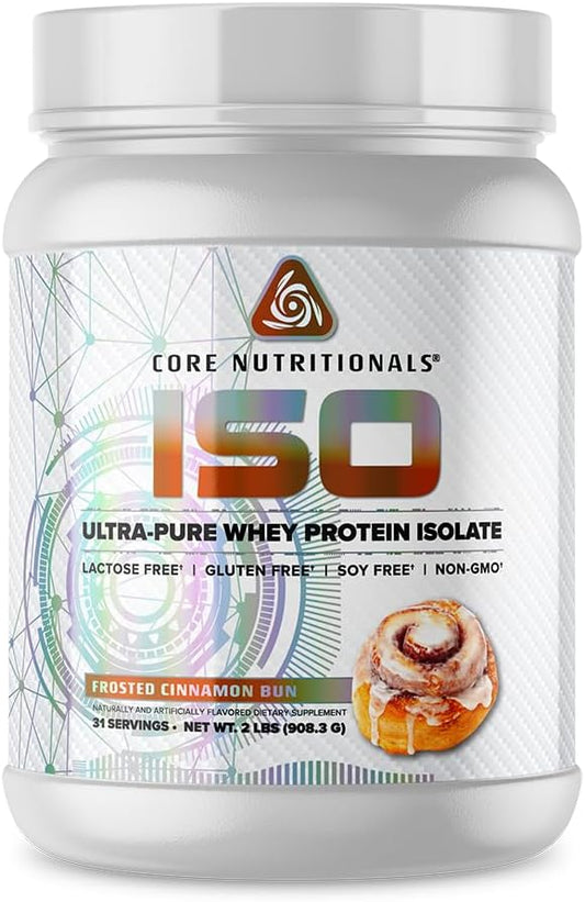 Core Nutritionals ISO, 100% Micro Filtered, Zero Artificial Fillers, 25g Whey Protein Isolate, 32 Servings (Frosted Cinnamon Bun)