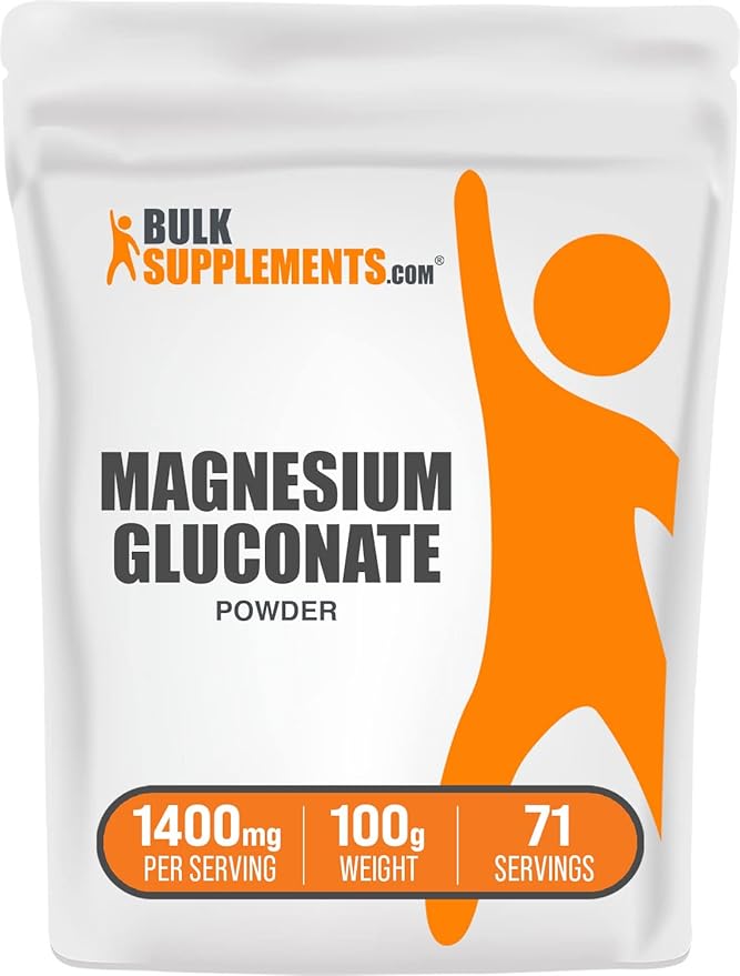 BulkSupplements.com Magnesium Gluconate Powder - Magnesium Gluconate Supplement, Essential & Gluten Free - 1400mg (75mg of Magnesium) per Serving, 100g (3.5 oz) (Pack of 1)