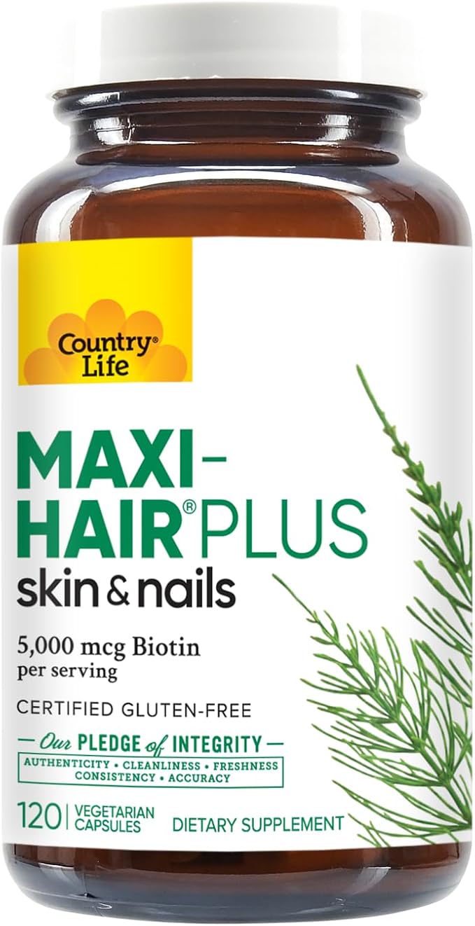 Country Life, Maxi-Hair Plus Biotin, Supports Healthy Hair, Skin and Nails, Daily Supplement, 120 ct