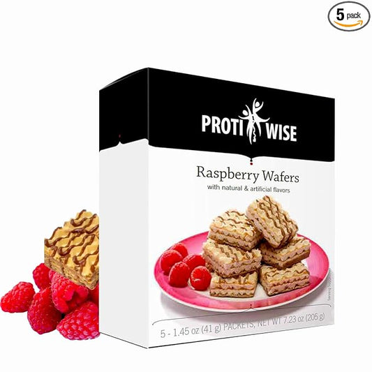 ProtiWise High Protein Wafers | Raspberry | 15g Protein Per Serving, Low Carb, Low Sugar, High Fiber Snack | Gluten-Free, Keto-Friendly Diet for Hunger Control & Weight Loss | 5/Box