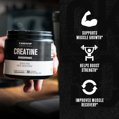 Jacked Factory Creatine Monohydrate Powder 150g - Creatine Supplement for Muscle Growth, Increased Strength, Enhanced Energy Output and Improved Athletic Performance 30 Servings, Unflavored