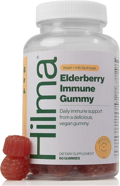 Hilma Elderberry Gummies Formulated with Vitamin C & Zinc - Natural, Vegan + Clinically Proven Ingredients - Immune Support Supplement + Antioxidants - Natural Berry Flavor (60 Gummies)