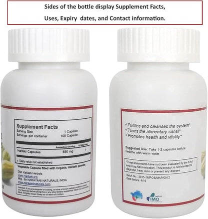 Organic Haritaki Capsules – 2420MG - Improves Digestion - Detoxification & Rejuvenation – Maintains Regularity - Brain Function- 100 Capsules Terminalia chebula | Vegan, Non-GMO