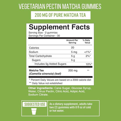 Matcha Green Tea Extract Gummy Vitamin with Green Tea Extract by Sweetheart Beauty. Matcha Energy Gummies. Green Tea Detox and Cleanse. Vegan Friendly, Gluten-Free and Non-GMO. 1 Month Supply.