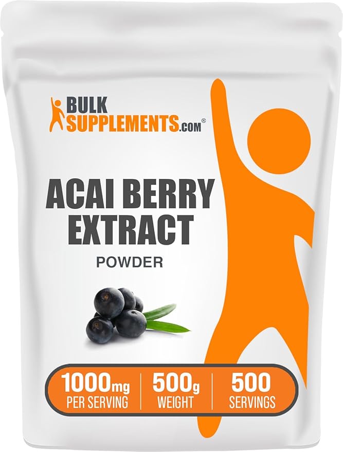 BulkSupplements.com Acai Berry Extract Powder - Antioxidants Supplement, Acai Powder - Acai Berry Powder, Gluten Free -1000mg per Serving, 500g (1.1 lbs) (Pack of 1)