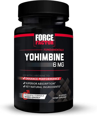 Force Factor Yohimbine Supplement for Men, Yohimbe Bark Extract with Superior Absorption to Enhance Performance, 6mg Yohimbine Bark Pills with Key Natural Ingredients, Works Fast, 30 Capsules