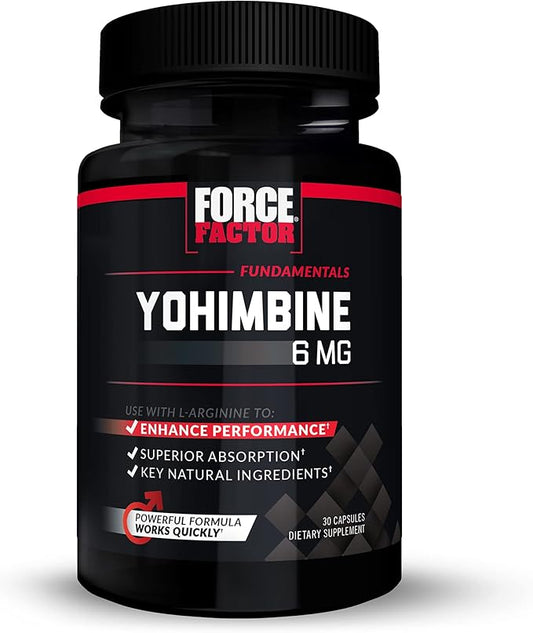 Force Factor Yohimbine Supplement for Men, Yohimbe Bark Extract with Superior Absorption to Enhance Performance, 6mg Yohimbine Bark Pills with Key Natural Ingredients, Works Fast, 30 Capsules