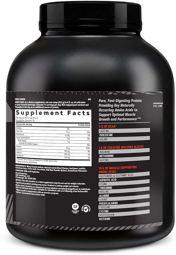 GNC AMP Pure Isolate | Fuels Athletic Strength, Performance and Muscle Growth | Fast Absorbing | 25g Whey Protein Iso with 5g BCAA | Strawberry | 70 Servings