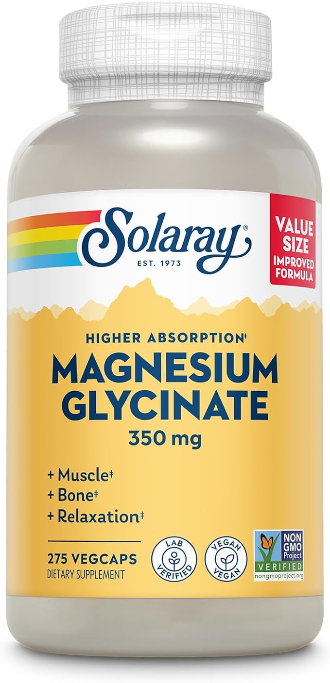 Solaray Magnesium Glycinate, New & Improved Fully Chelated Bisglycinate with BioPerine, High Absorption Formula, Stress, Bones, Muscle & Relaxation Support, 60 Day Guarantee, 68 Servings, 275 VegCaps