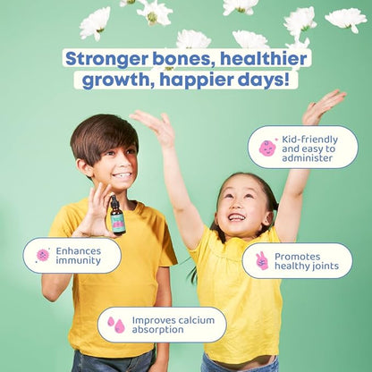 JoySpring Vitamin D3 Kids Drops with Vitamin K2 |360 Servings (2 fl oz)| Vitamin D Toddler Liquid Supplement | Children's Vitamin D Calcium Absorption & Joint Health Support | Vitamin D Kids Ages 3-18