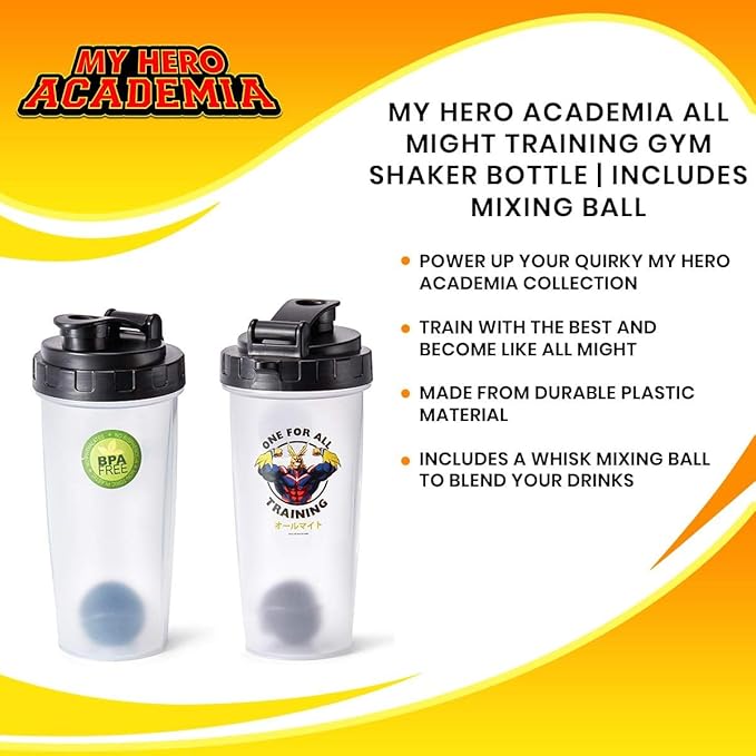 JUST FUNKY My Hero Academia All Might Training Gym Shaker Bottle | Perfect For Protein Shakes, Pre & Post-Workout Blends, & More | Includes Mixing Ball