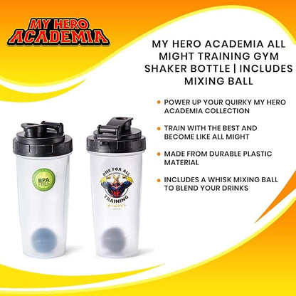 JUST FUNKY My Hero Academia All Might Training Gym Shaker Bottle | Perfect For Protein Shakes, Pre & Post-Workout Blends, & More | Includes Mixing Ball