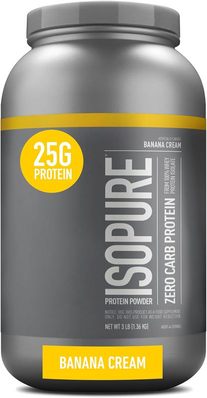 Isopure Protein Powder, Zero Carb Whey Isolate with Vitamin C & Zinc for Immune Support, 25g Protein, Keto Friendly, Banana Cream, 44 Servings, 3 Pounds (Packaging May Vary)