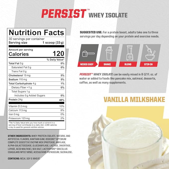 Undefined Nutrition Persist Whey Isolate by Brian Shaw - 24g Protein, 30 Servings – Supports Recovery, Strength & Performance - Gluten Free, Fast Absorbing (2.18lbs, Vanilla)