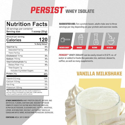 Undefined Nutrition Persist Whey Isolate by Brian Shaw - 24g Protein, 30 Servings – Supports Recovery, Strength & Performance - Gluten Free, Fast Absorbing (2.18lbs, Vanilla)