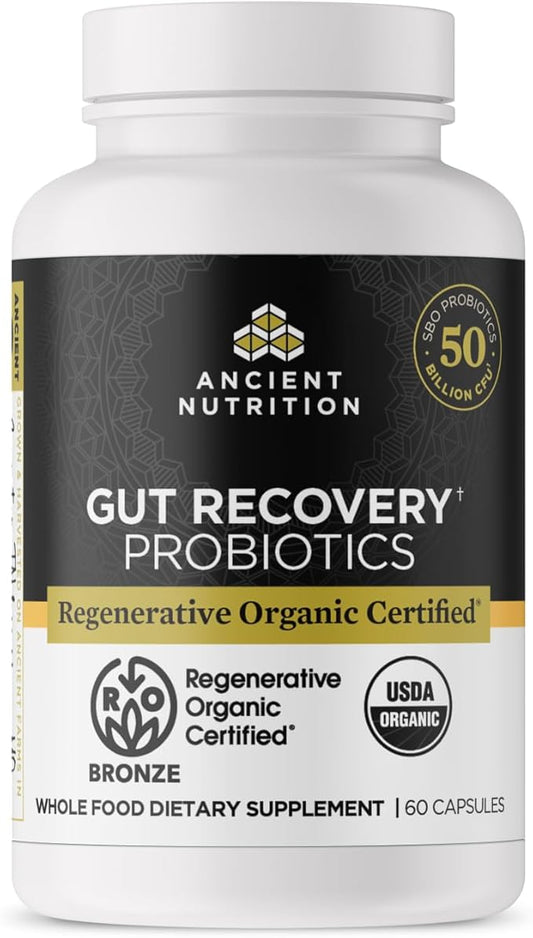 Ancient Nutrition Regenerative Organic Certified Probiotics for Gut Recovery, Probiotics Gut Recovery, for Healthy Digestion and Immune System Function Support, 50 Billion CFUs* Per Serving, 60 Count