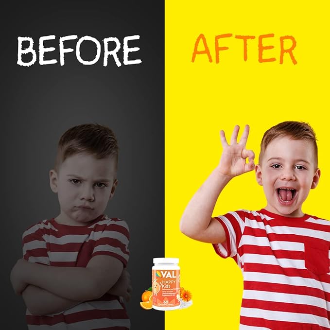 VAL Chewable Magnesium for Kids, Relaxation and Calm Formula, Glycinate, Citrate, Taurate, Vitamin B6, D, C, Natural Orange Flavor, Sugar Free, Gluten Free, Non-GMO, 60 Chewable Tablets