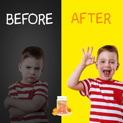 VAL Chewable Magnesium for Kids, Relaxation and Calm Formula, Glycinate, Citrate, Taurate, Vitamin B6, D, C, Natural Orange Flavor, Sugar Free, Gluten Free, Non-GMO, 60 Chewable Tablets