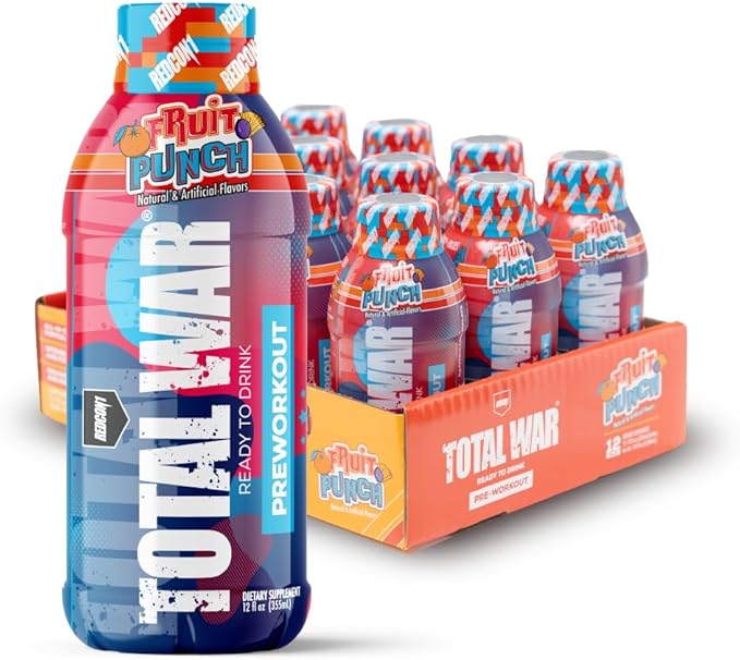 REDCON1 Total War Ready to Drink Pre Workout - Endurance Boosting, Keto Friendly RTD Formula - Amino Acid + Citrulline Malate Pre Workout Drink for Men & Women (Fruit Punch, 12 Servings)