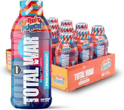 REDCON1 Total War Ready to Drink Pre Workout - Endurance Boosting, Keto Friendly RTD Formula - Amino Acid + Citrulline Malate Pre Workout Drink for Men & Women (Fruit Punch, 12 Servings)