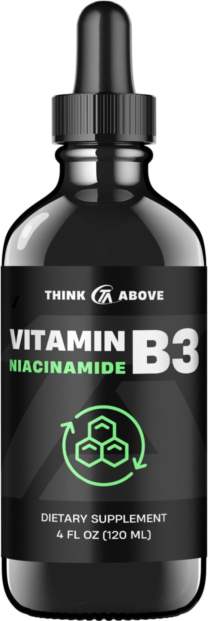 Liquid Vitamin B3 (as Niacinamide) Supplement - Non Flush Form of Niacin - Convenient Niacin Drops for Women and Men - 4 oz (120ml)