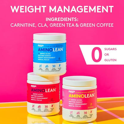 RSP Nutrition AminoLean Pre Workout Powder, Amino Energy & Weight Management with BCAA Amino Acids & Natural Caffeine, Preworkout Boost for Men & Women, 30 Serv