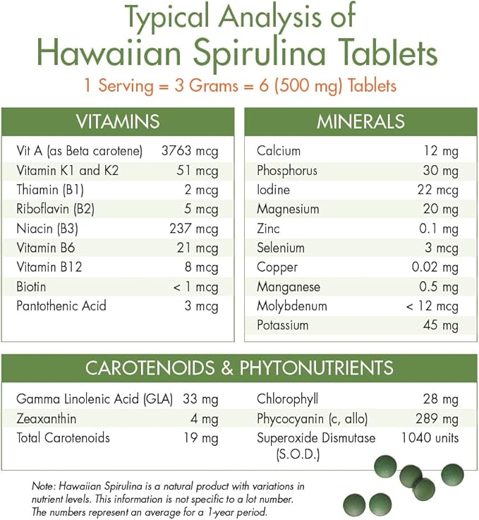 Nutrex Hawaii, Pure Hawaiian Spirulina 500 mg, Vegan, Supports Immune System, Heart, Cells and Energy, 200 Tablets