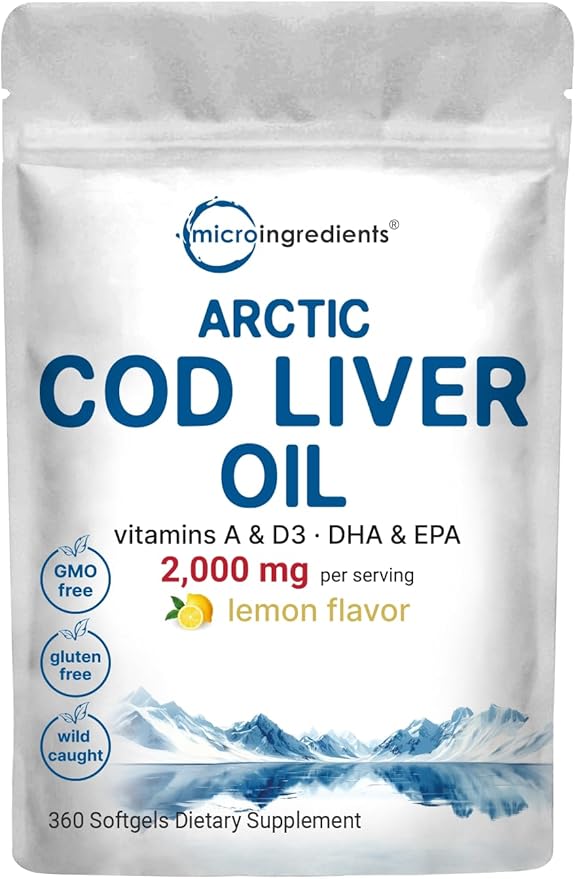 Cod Liver Oil 2,000mg Per Serving, 360 Softgels | Lemon Flavored – Burpless – Wild Caught – Arctic Deep Sea Fish | High in Omega 3, EPA, DHA, Vitamins A, & D3 | Heart, Brain, & Immune Supplement