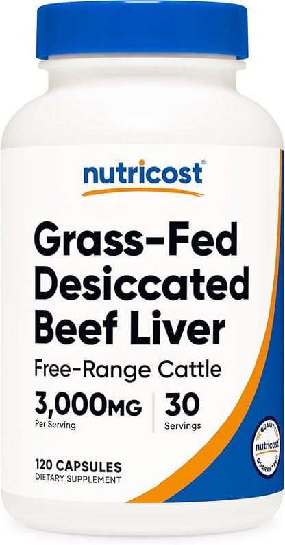 Nutricost Grass Fed Desiccated Beef Liver Capsules 3000mg (750mg Per Cap), 120 Capsules - No Hormones, Non-GMO, Gluten Free, Pasture-Raised, Free Range Beef